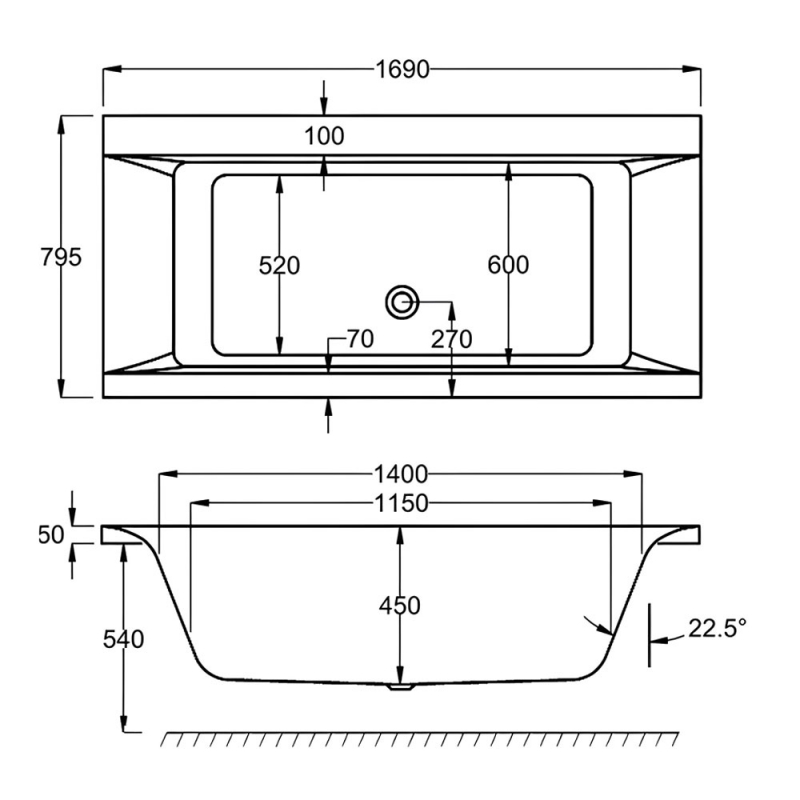 Carron Haiku Double Ended Rectangular Bath 1700mm x 800mm - 5mm Acrylic