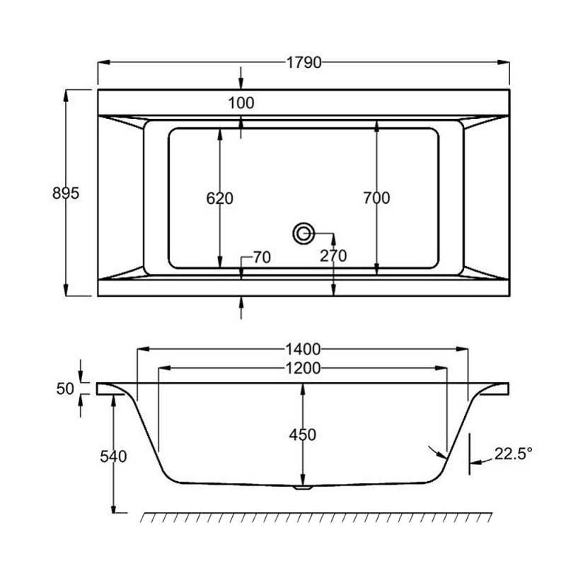 Carron Haiku Double Ended Rectangular Bath 1800mm x 900mm - 5mm Acrylic