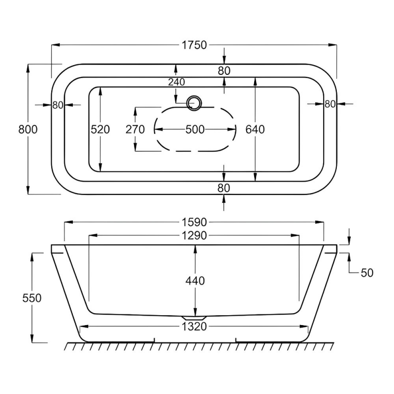 Carron Halcyon Square Freestanding Bath White Panelling 1750mm x 800mm - Carronite