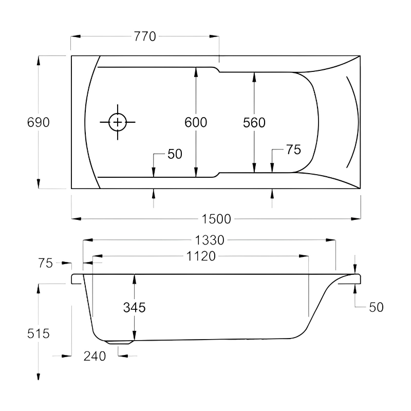 Carron Matrix Single Ended Rectangular Bath 1500mm x 700mm - Carronite