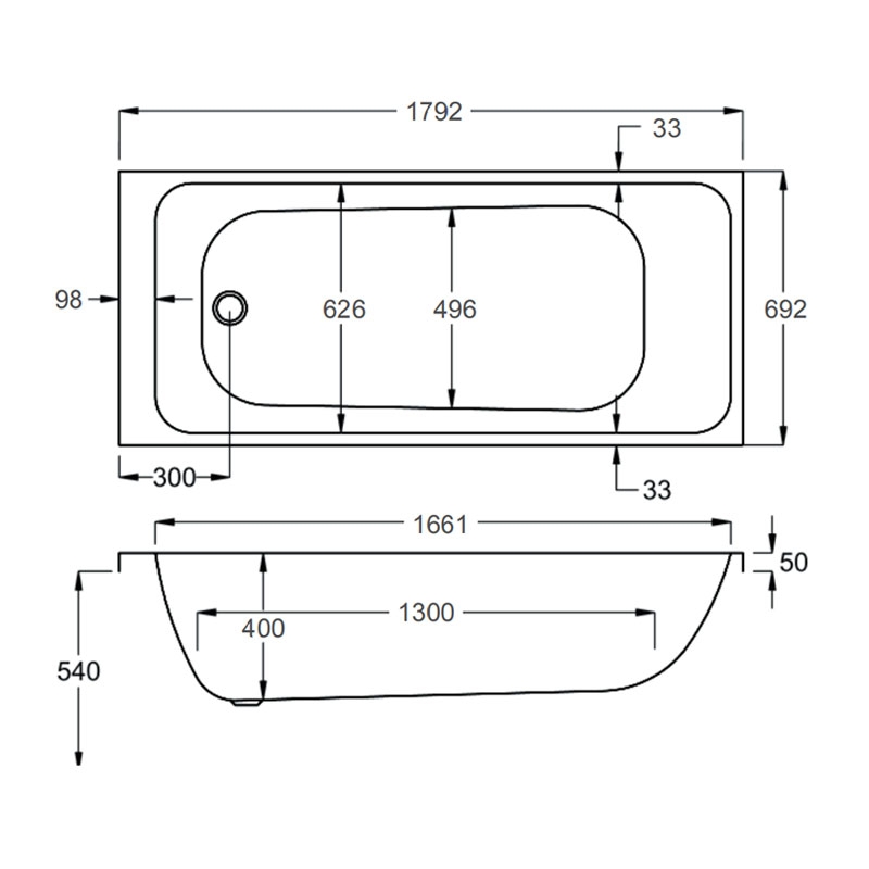 Carron Profile Single Ended Rectangular Bath 1800mm x 700mm - Carronite