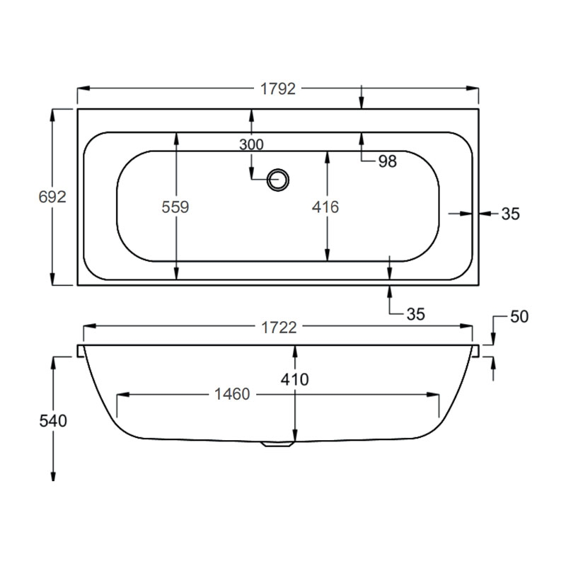 Carron Profile Double Ended Rectangular Bath 1800mm x 700mm - 5mm Acrylic