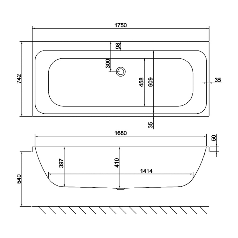 Carron Profile Double Ended Rectangular Bath 1750mm x 750mm - Carronite