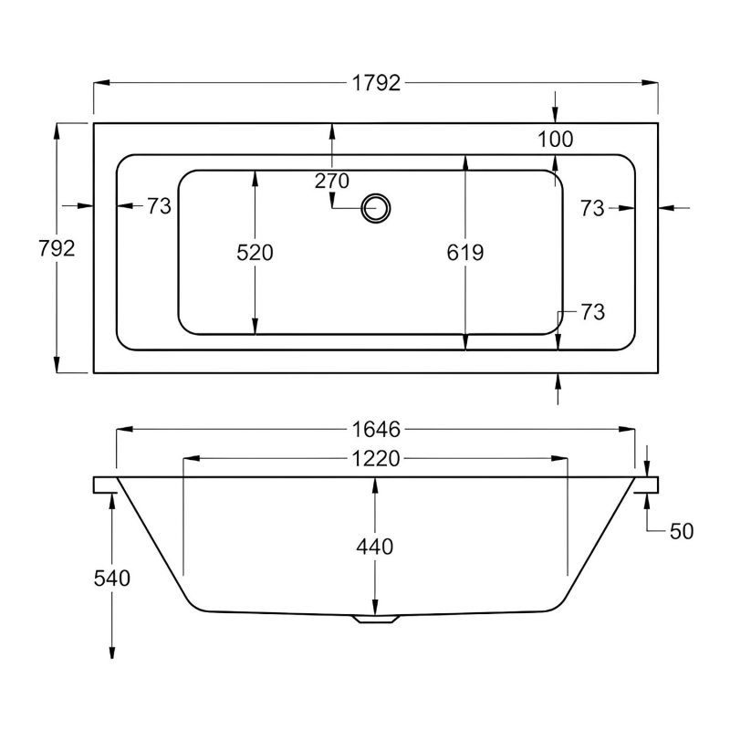 Carron Quantum Double Ended Rectangular Bath 1800mm x 800mm - Carronite