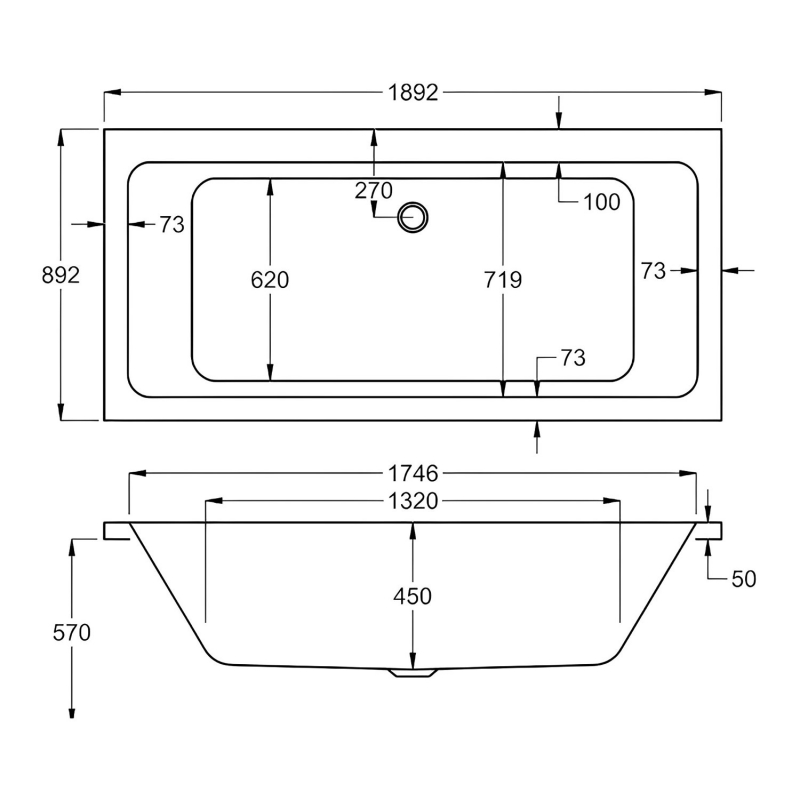 Carron Quantum Double Ended Rectangular Bath 1900mm x 900mm - Carronite