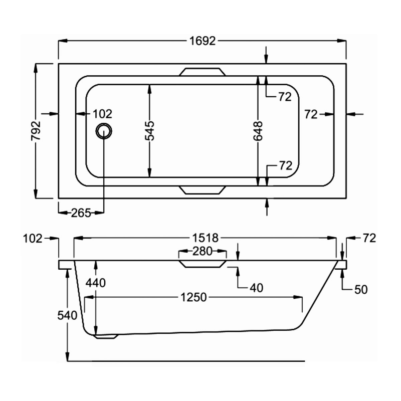 Carron Quantum Integra Rectangular Bath with Twin Grips 1700mm x 800mm - 5mm Acrylic