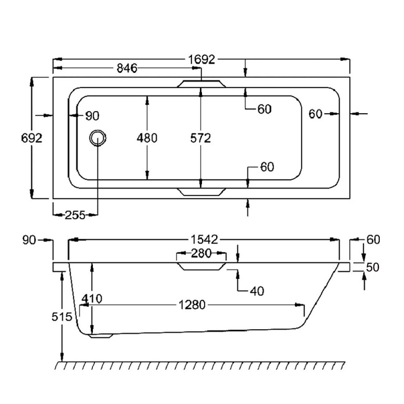 Carron Quantum Integra Rectangular Bath with Twin Grips 1700mm x 700mm - 5mm Acrylic