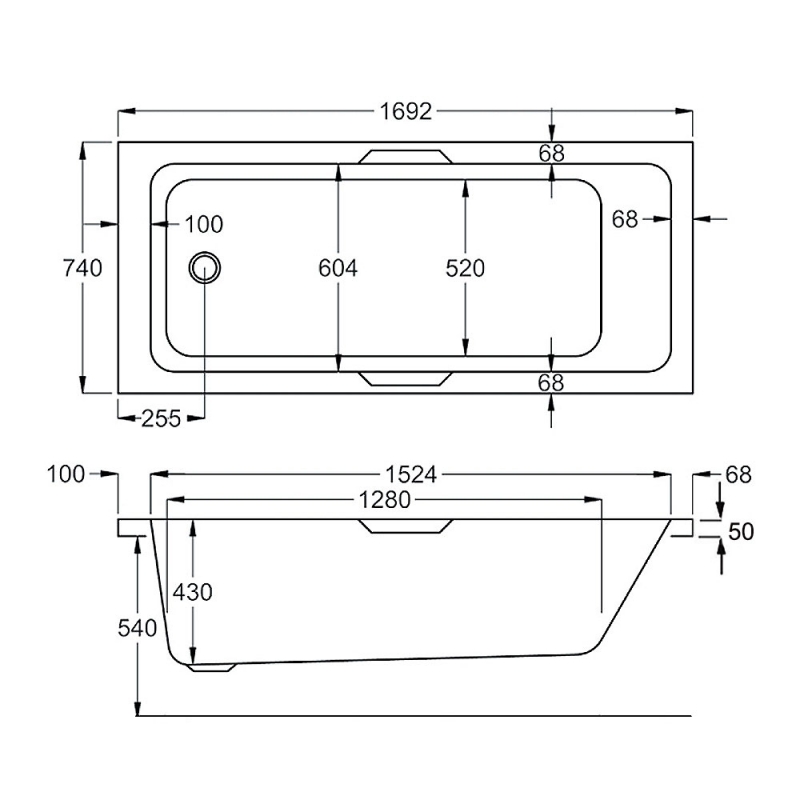 Carron Quantum Integra Rectangular Bath with Twin Grips 1700mm x 750mm - 5mm Acrylic