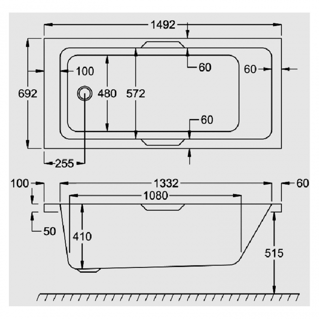 Carron Quantum Integra Eco Rectangular Bath with Twin Grips 1500mm x 700mm - Carronite