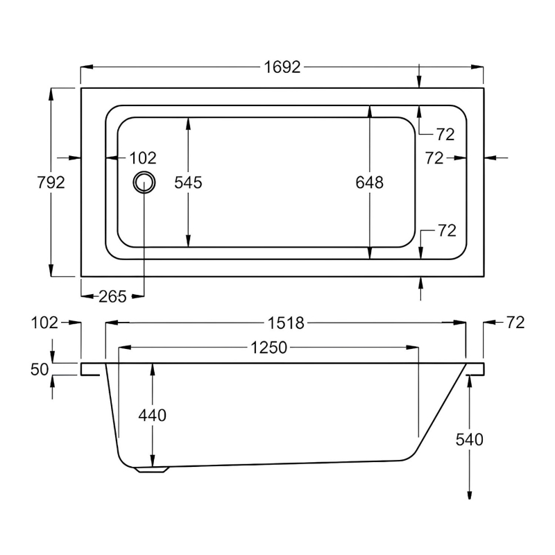 Carron Quantum Single Ended Rectangular Bath 1700mm x 800mm - 5mm Acrylic