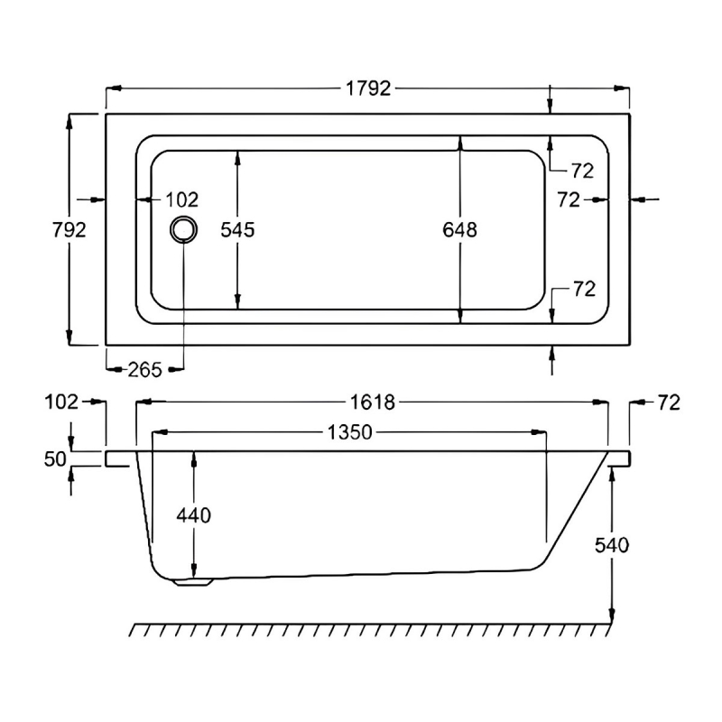 Carron Quantum Single Ended Rectangular Bath 1800mm x 800mm - Carronite