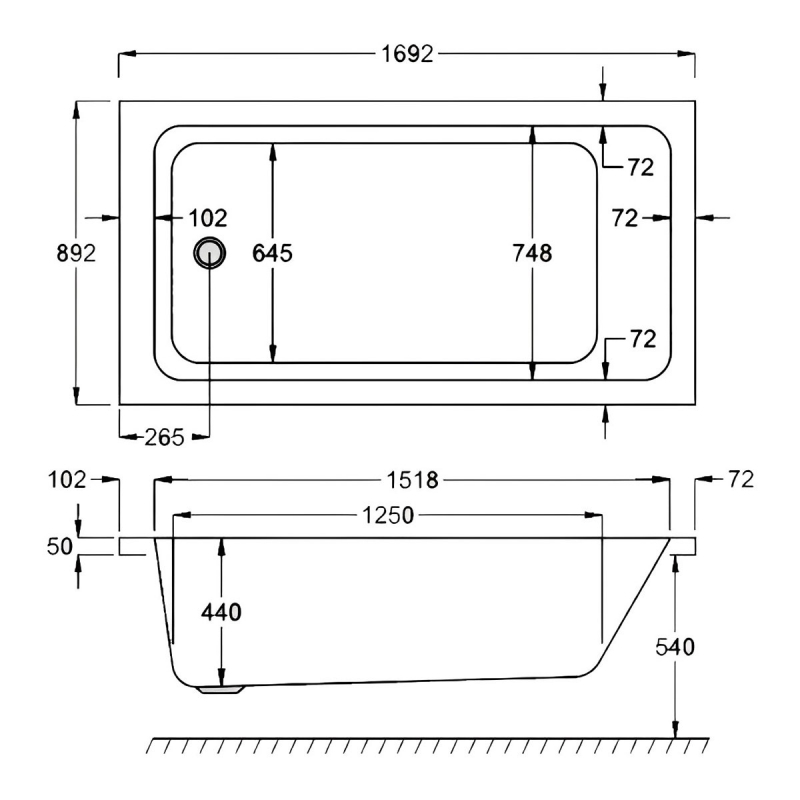 Carron Quantum SE Rectangular Bath 02182 1700mm x 900mm Carronite