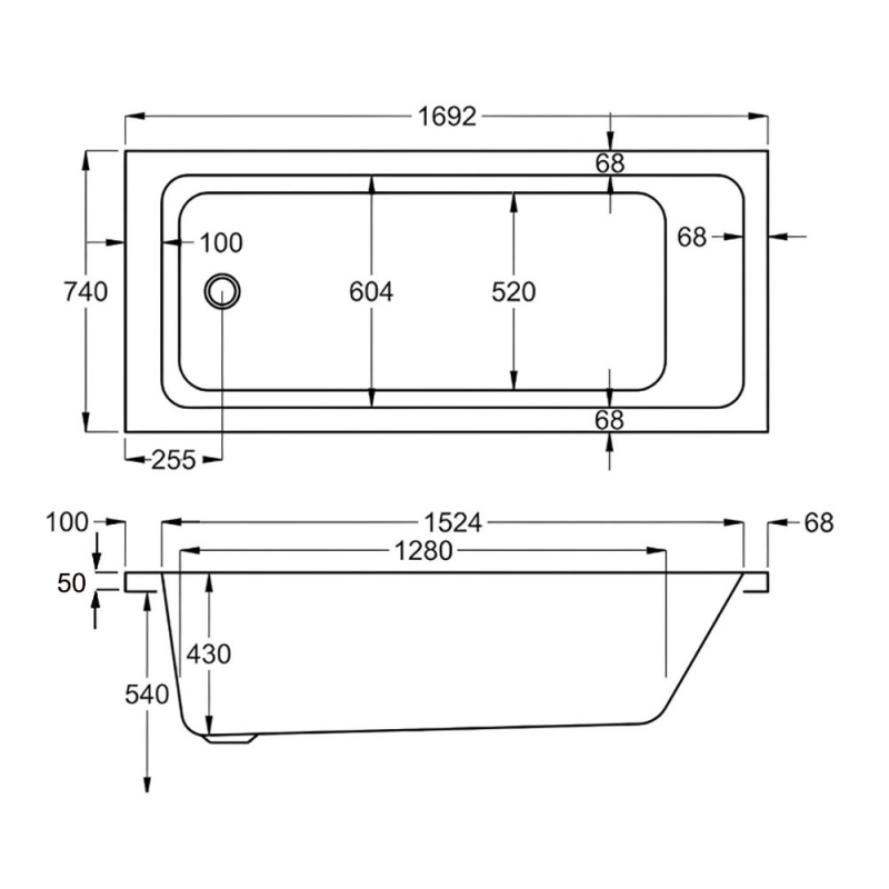 Carron Quantum Single Ended Rectangular Bath 1700mm x 750mm - 5mm Acrylic