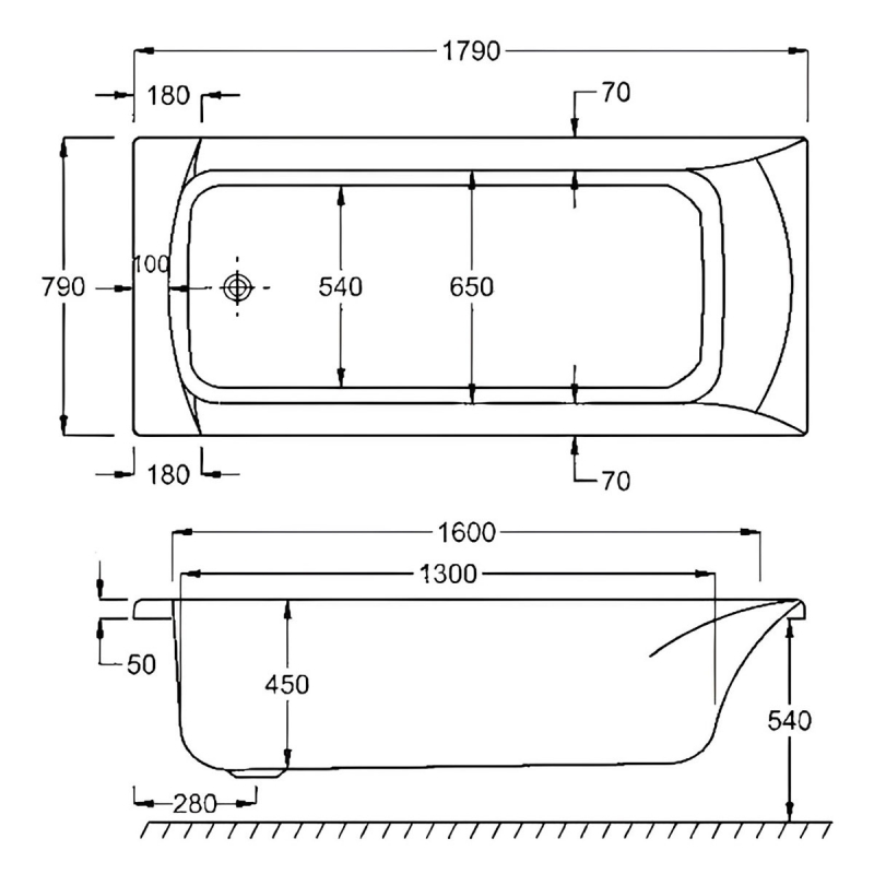 Carron Sigma Single Ended Rectangular Bath 1800mm x 800mm - Carronite
