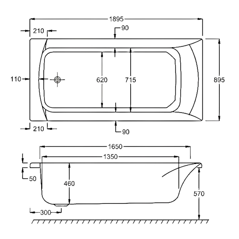 Carron Sigma Single Ended Rectangular Bath 1900mm x 900mm - Carronite