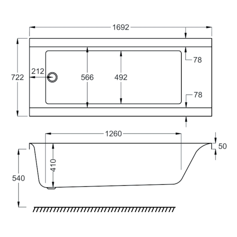 Carron Urban Single Ended Rectangular Bath 1700mm x 725mm - 5mm Acrylic