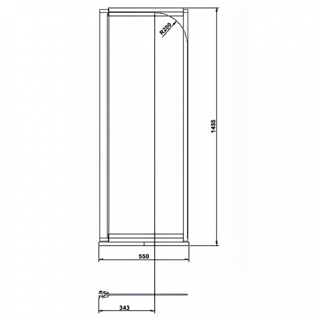 Coram Frameless Compact Curved Bath Screen 550mm Brushed Gold with Plain Glass