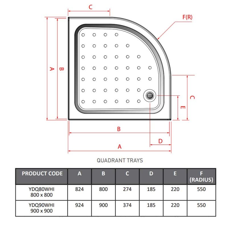 Coram Coratech Quadrant Shower Tray 824mm x 824mm YDQ80WHI