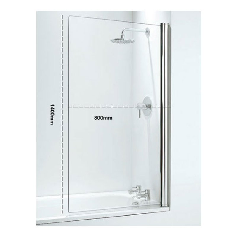 Coram Frameless Square Hinged Bath Screen 1400mm H x 800mm W - 5mm Glass