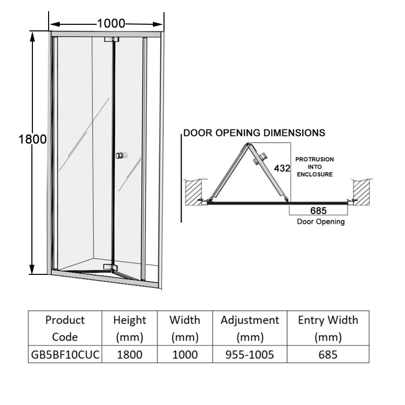 Coram GB 5 Chrome Bi-Fold Shower Door 1000mm Wide - 5mm Glass