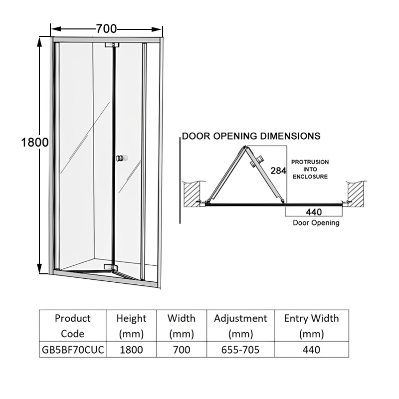 Coram GB 5 BiFold Shower Door 700mm GB5BF70CUC