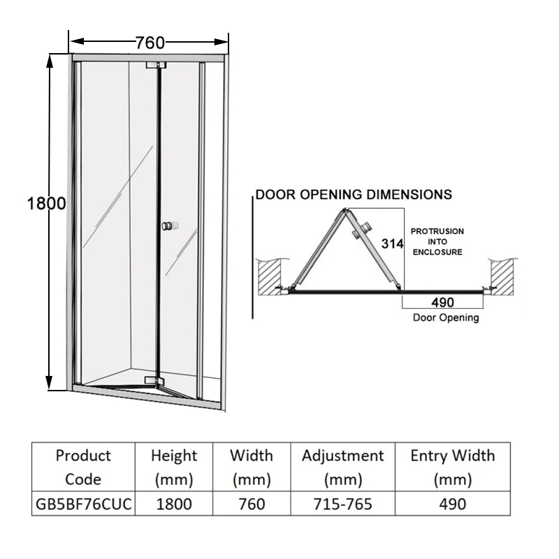 Coram GB 5 Chrome Bi-Fold Shower Door 760mm Wide - 5mm Glass