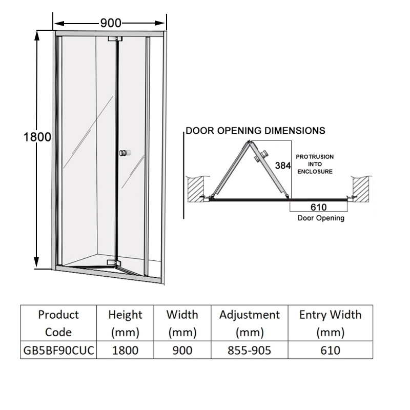 Coram GB 5 Chrome Bi-Fold Shower Door 900mm Wide - 5mm Glass