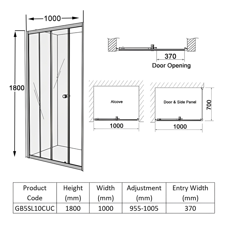 Coram GB 5 Chrome Sliding Shower Door 1000mm Wide - 5mm Glass
