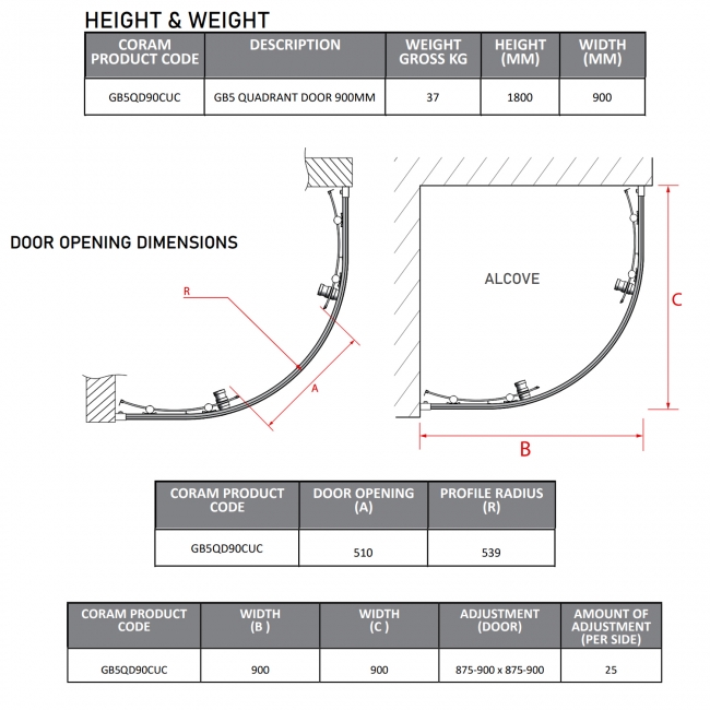 Coram GB 5 Chrome Quadrant Shower Enclosure 900mm x 900mm - 5mm Glass  | Dimension Image