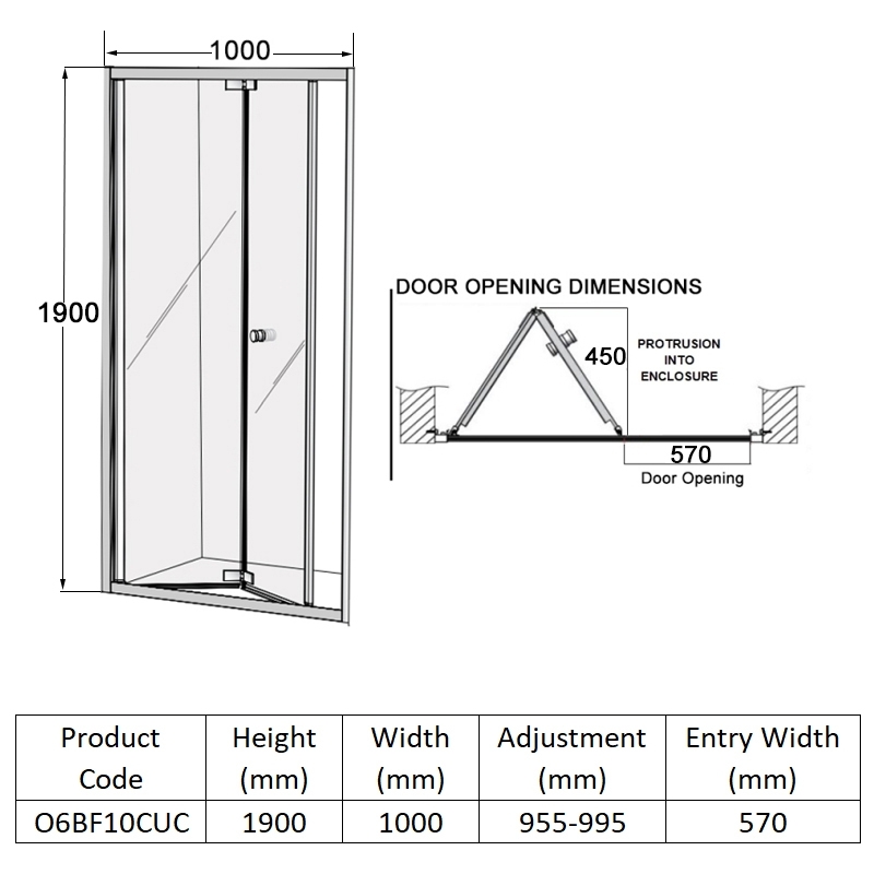 Coram Optima 6 Bi-Fold Shower Door 1000mm Wide - 6mm Glass