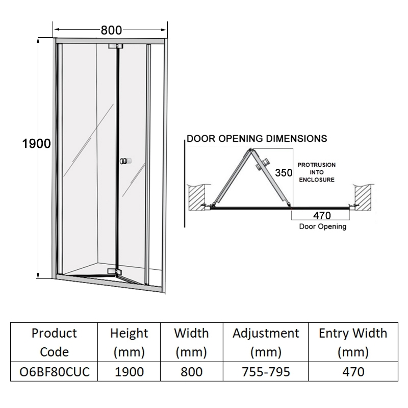 Coram Optima 6 Bi-Fold Shower Door 800mm Wide - 6mm Glass
