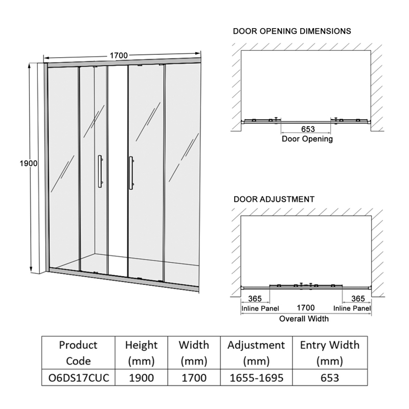 Coram Optima 6 Double Sliding Shower Door 1700mm Wide - 6mm Glass