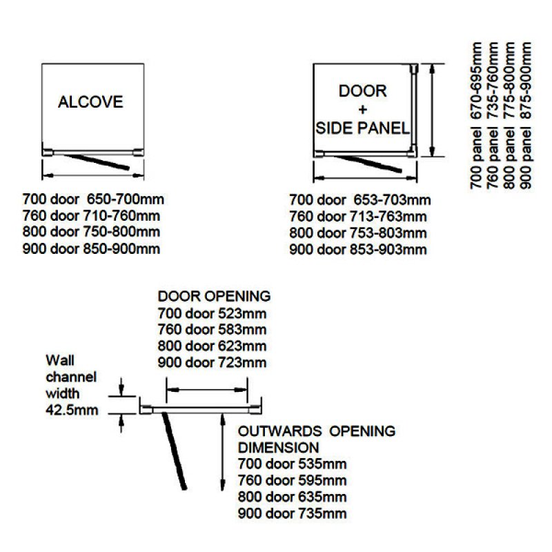 Coram Optima 6 White Pivot Shower Door 900mm Wide - 6mm Plain Glass