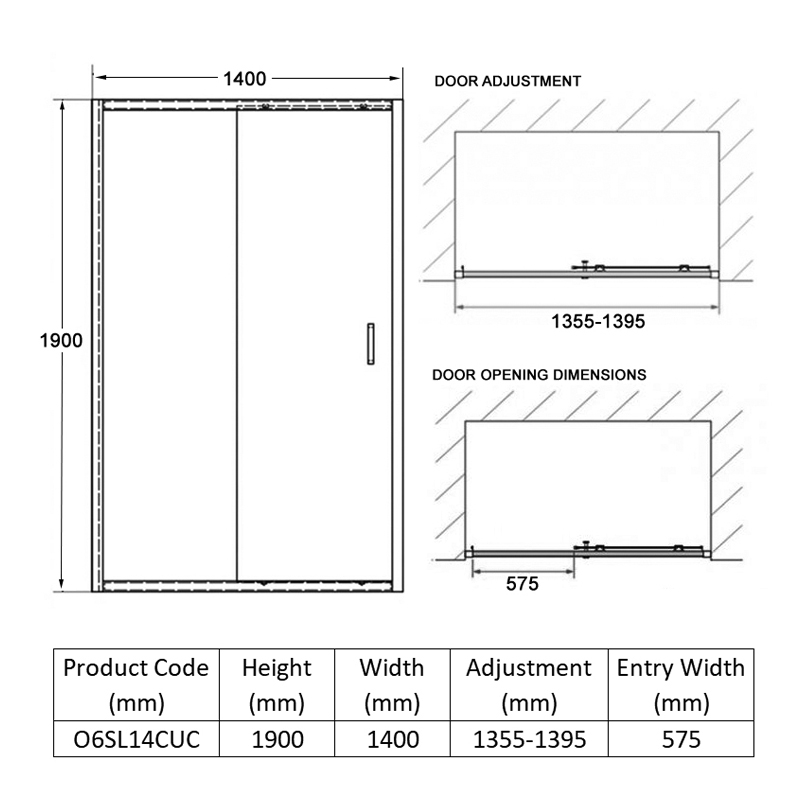 Coram Optima 6 Sliding Shower Door 1400mm O6SL14CUC