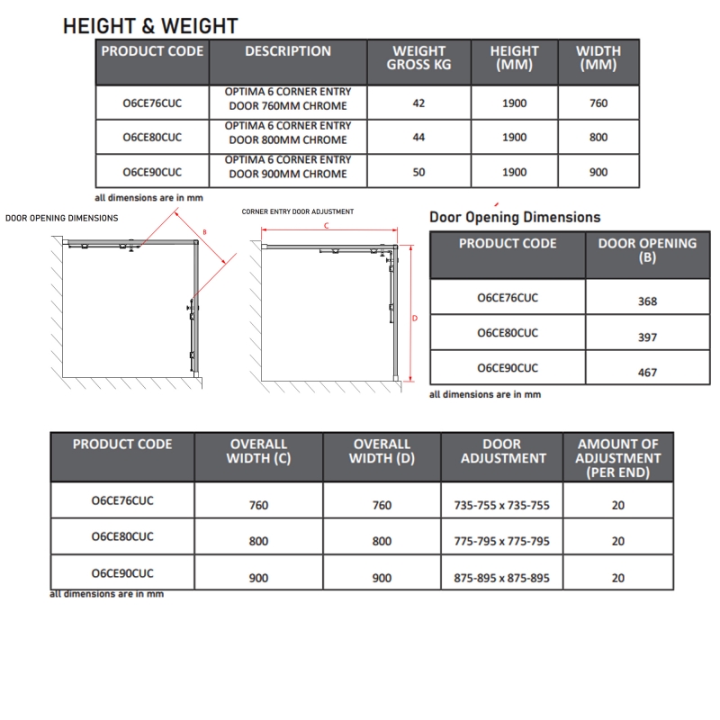 Coram Optima 6 Corner Entry Shower Enclosure 760x760mm O6CE76CUC