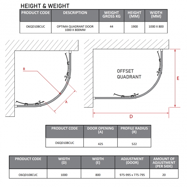 Coram Optima 6 Offset Quadrant Shower Enclosure 1000mm x 800mm - 6mm Glass