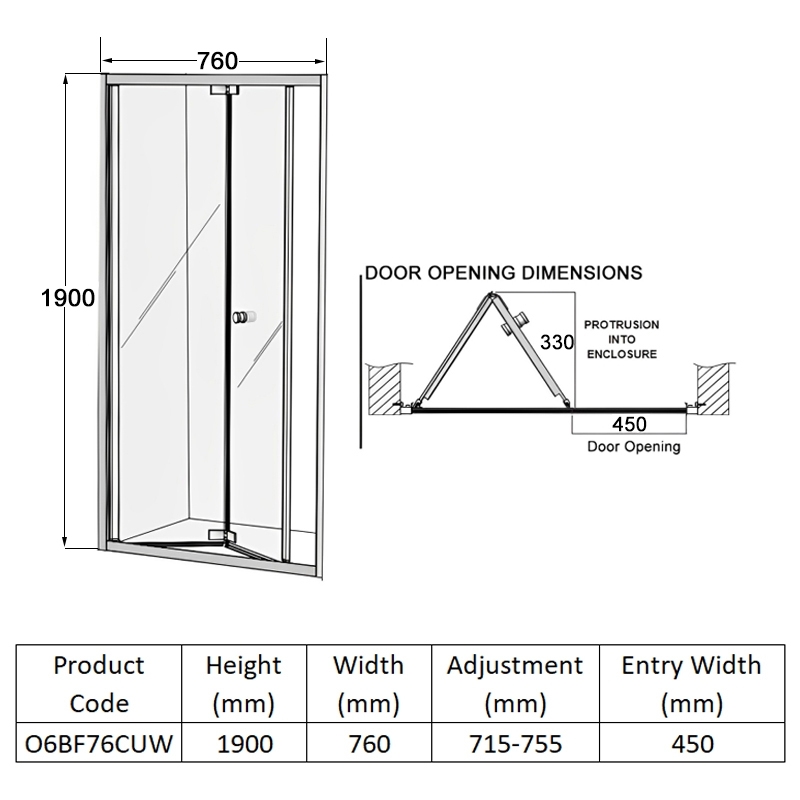 Coram Optima 6 White BiFold Shower Door 760mm O6BF76CUW