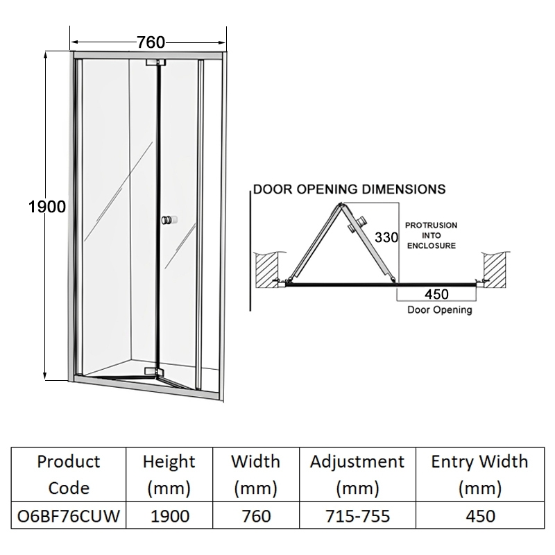 Coram Optima 6 White Bi-Fold Shower Door 760mm Wide - 6mm Glass