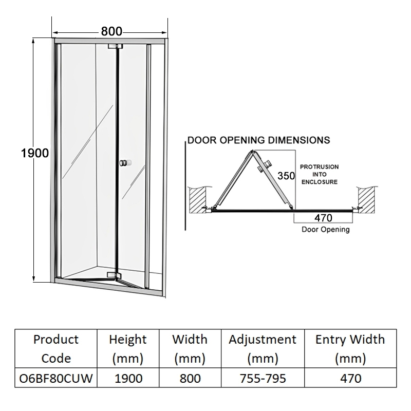 Coram Optima 6 White Bi-Fold Shower Door 800mm Wide - 6mm Glass