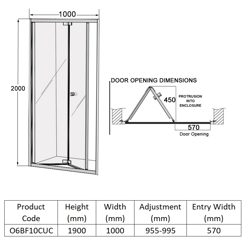 Coram Premier 8 Bi-Fold Shower Door 1000mm Wide - 8mm Glass