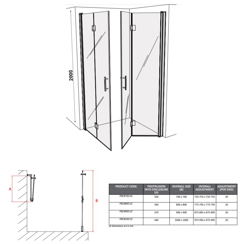 Coram Premier 8 Double Bi-Fold Door Shower Enclosure 1000mm x 1000mm - 8mm Glass