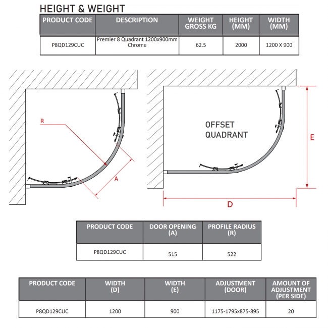 Coram Premier 8 Offset Quadrant Shower Enclosure 1200mm x 900mm - 8mm Glass