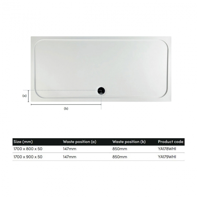 Coram Stone Resin Flat Top Rectangular Shower Tray 1700mm x 900mm