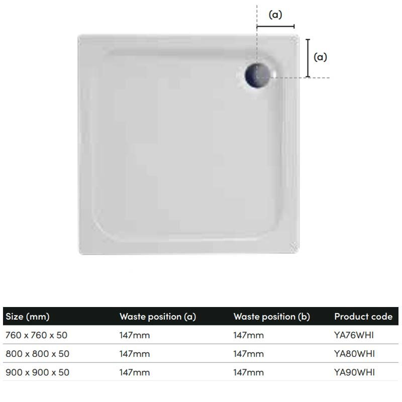 Coram Resin Square Shower Tray 760mm x 760mm - Flat Top