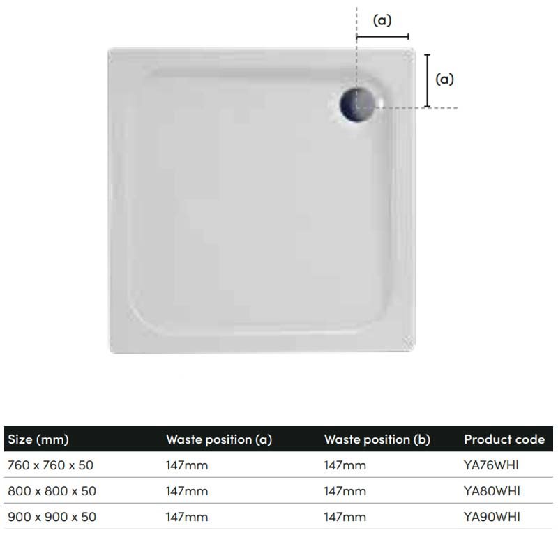 Coram Stone Resin Flat Top Square Shower Tray 800mm x 800mm