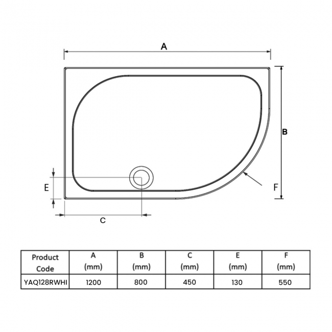 Coram Stone Resin Flat Top Offset Quadrant Shower Tray 1200mm x 800mm Right Handed