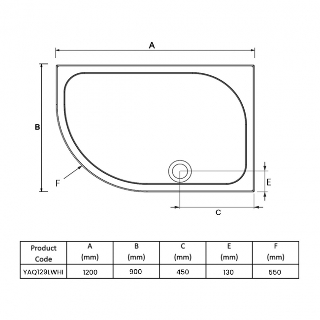 Coram Stone Resin Flat Top Offset Quadrant Shower Tray 1200mm x 900mm Left Handed