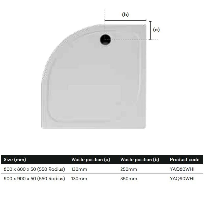 Coram Resin Quadrant Shower Tray 800mm x 800mm - Flat Top