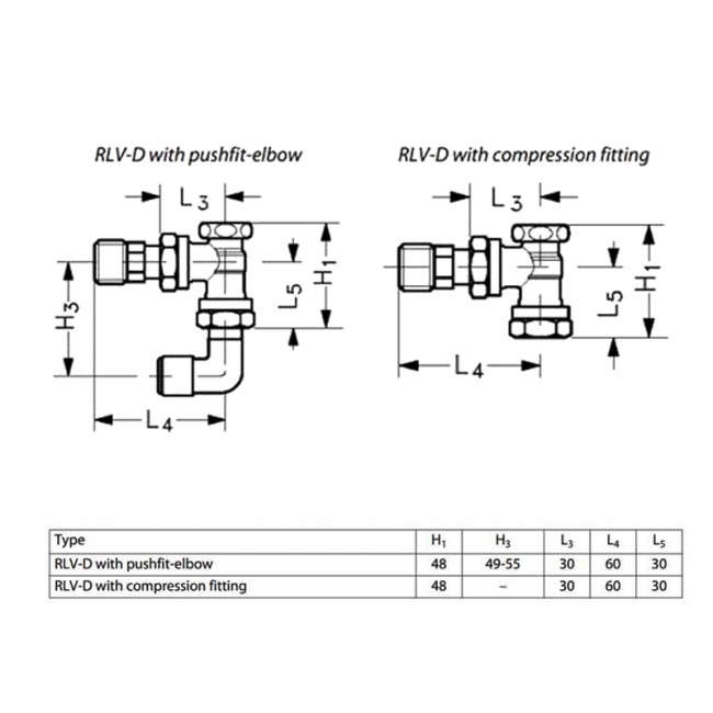 Danfoss Randall RLV-D Lock Shield Compression Fit Angled Manual Radiator Valve - 15mm