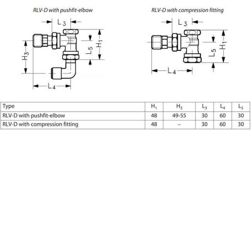 Danfoss Randall RLV-D Lock Shield Compression Fit Manual Radiator Valve - 8-10mm